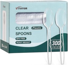  300 Count Clear Heavy Duty Plastic Spoons Disposable Silverware Spoons Bulk