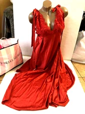 Victoria’s Secret Luxe Vermillion Red Slip Dress Bow Embroidery Night Gown XL