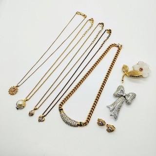 NINA RICCI Brooch Necklace Earrings 8 set Gold Metal 4611244
