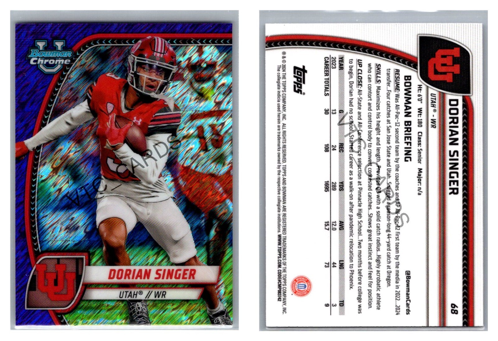 Dorian Singer Purple Shimmer Refractor 2024 Bowman U Chrome Utah WR