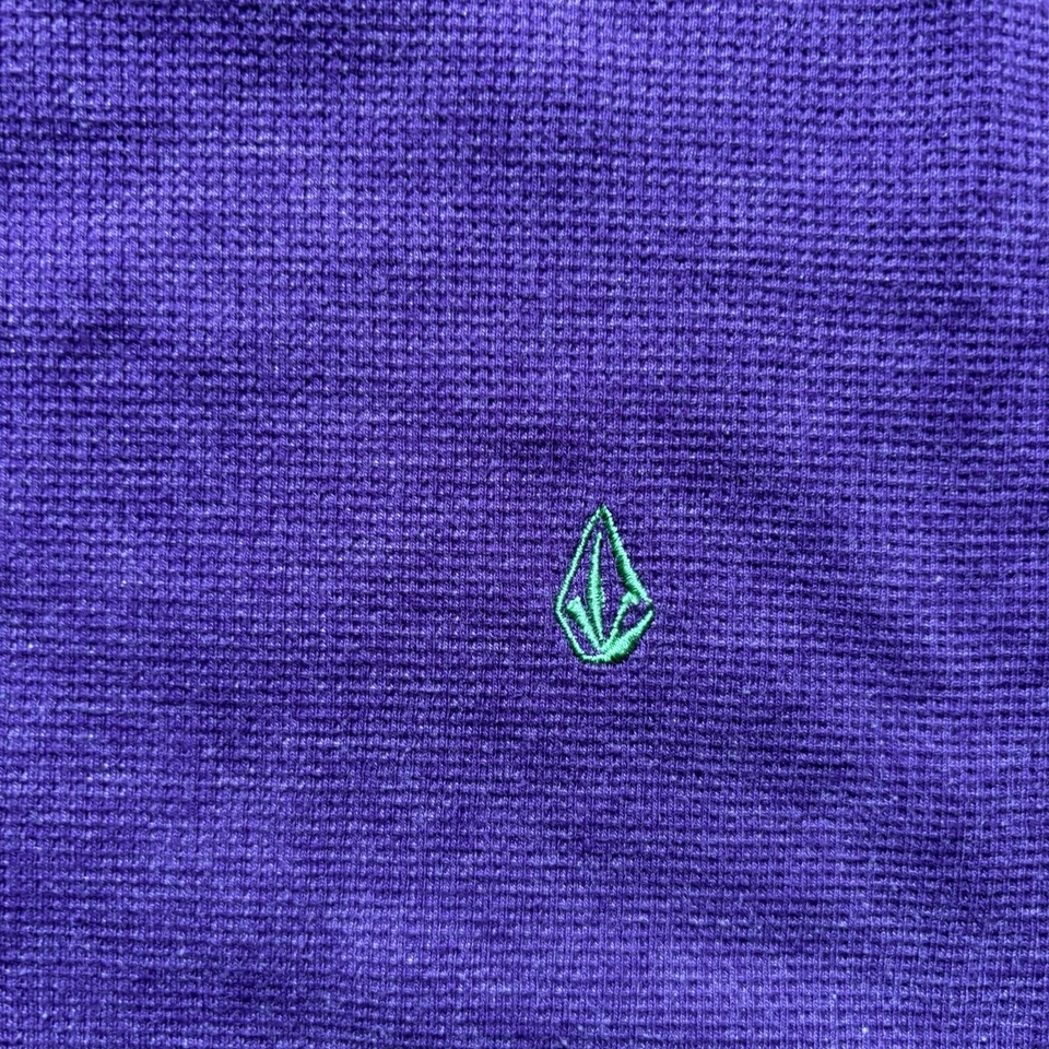 Y2K Volcom Mens Rogan Heather Thermal Sweater Sz Large/Purple/Green Logos Retro - Image 2 of 4