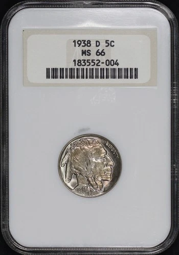 1938-D Buffalo Nickel NGC MS-66 Old Fatty Holder - Perfect Hologram!
