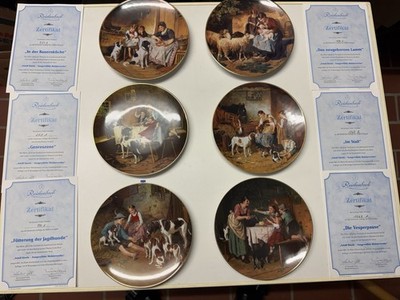 6 Wandteller Adolf Eberle Meisterwerke Reichenbach Hund Schaf Pferd Katze Bradex
