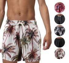 Men's Drawstring Elastic Waist Swimming Trunk Tropical Swimwear Swim Shorts