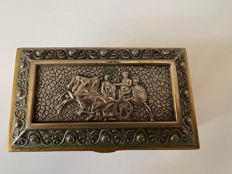 Antique 950 Silver Hinged Jewelry Box Hieroglyphics Egyptian Scenes Rare 275gram