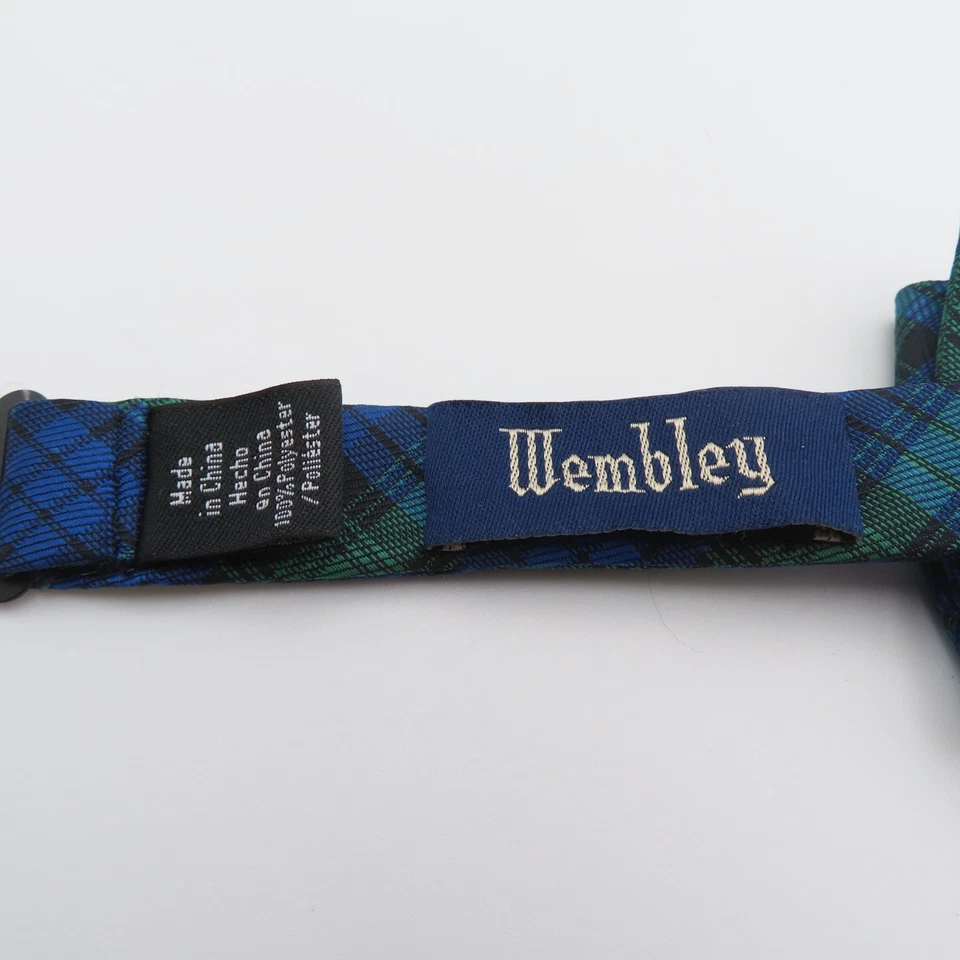 Wembley Bow Tie Polyester Green Blue Plaid 2.25" Wide Pre Tied - Image 3 of 4
