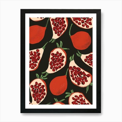 Granatapfel Obst Muster 4 Kunst Pri gerahmtes Wandbild Poster Leinwanddruck Bild