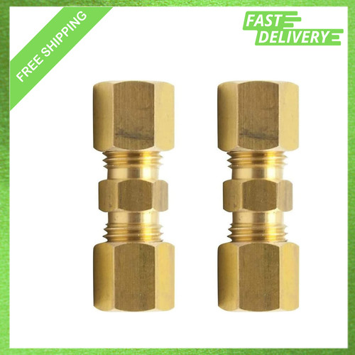 Brass Compression Tube Fitting Union 1/4 Inch OD Coupler Pack of 2