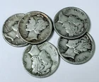 MERCURY SILVER DIMES LOT OF 5 - 90% SILVER FREE SHIPPING #8541