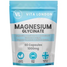 Magnesium Glycinate 1000mg 60 Capsules (Not Tablets Gummies) Fatigue Bone Sleep 0.08 per thousand milligrams