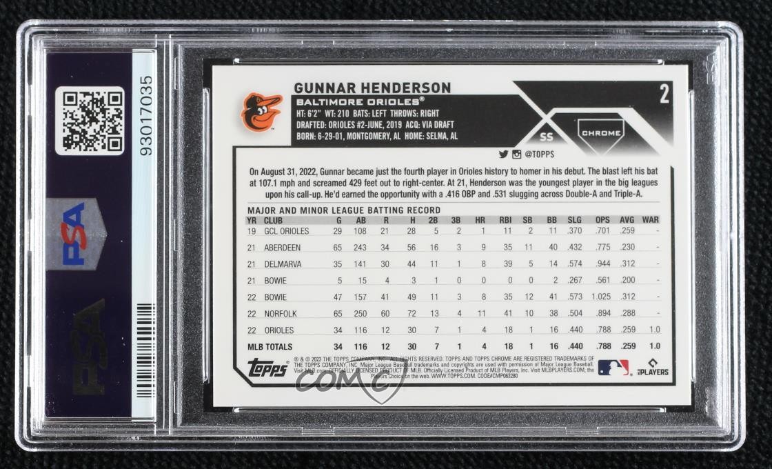 2023 Topps Chrome Logofractor Edition Gunnar Henderson PSA 10 GEM MT Rookie RC view 2