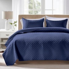 FLYMME Navy Twin Quilt Bedding Set, Lightweight Modern Geometric Bedspread