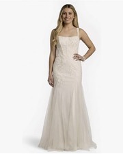 David's Bridal Tulle Lace Applique Corset Mermaid Wedding Dress Sz 0