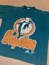 VINTAGE MIAMI DOLPHINS T SHIRT 1990s SINGLE STITCH BIG LOGO SHIRT APEX ONE XL