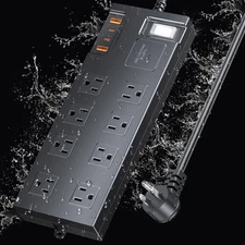 Outdoor Waterproof Power Strip Surge Protector 2700J 6 Outlets USB Ports IPX6