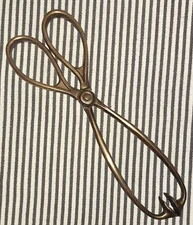 ANTIQUE VTG HEAVY SOLID BRASS 10.5" FIREPLACE TONGS CLAW PINCER LOG COAL TOOL