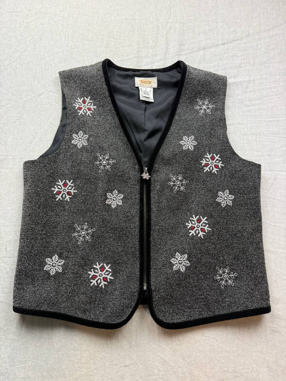 Talbots Vest Womens S Holiday Embroidered Trees Snowflakes Festive Christmas