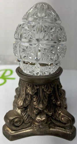 Vintage WATERFORD Crystal 2001 Annual Egg Paperweight on Brass Stand