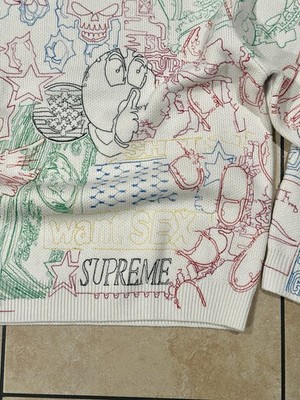 Supreme SS26 Collage Embroidered Pullover Sweater White - Size L