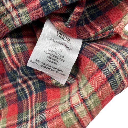 Vince Men's 100% Cotton Flannel Button Shirt Red/Green/Blue Plaid • Large - Picture 4 of 7