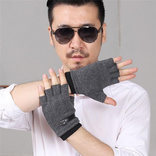 Mens Half Finger Elastic Gloves Outdoor Winter Warm Mittens Driving Gloves 9L - Picture 1 of 16