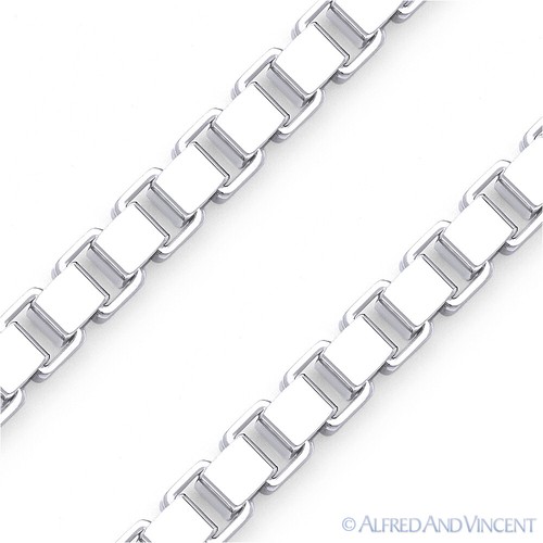 4mm Classic Box Link Italian Chain Necklace in Solid .925 Italy Sterling Silver - Picture 2 of 2
