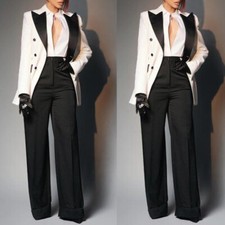Black and White Women Suit Wedding Formal Business Office Ladies Work Wear 2pcs