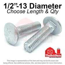 1/2"-13 Grade A 307A Full Thread Square Carriage Bolts Zinc (Pick Length & Qty)