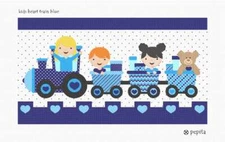 Kids Heart Train Blue Needlepoint Kit or Canvas