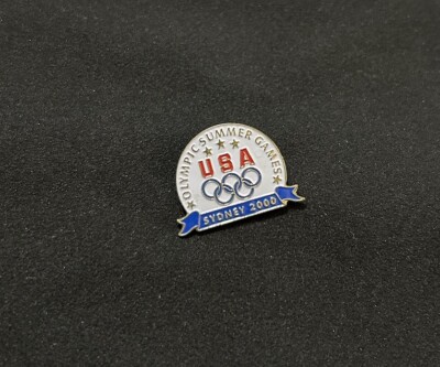 Vtg Olympic Summer Games Sidney 2000 USA Brooch Pin Round Red White Blue