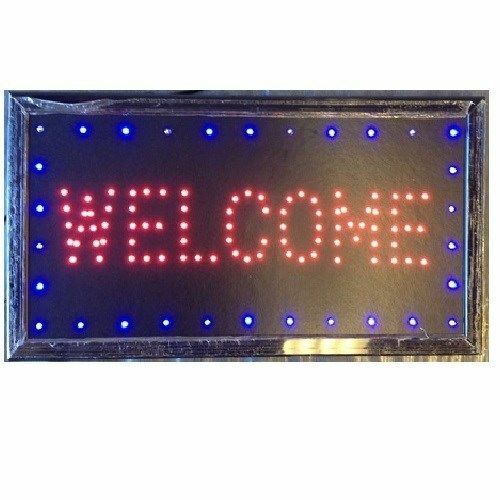 Insegna Luminosa Lampeggiante LED WELCOME SHOP Espositore Interno 48cmx25cm Venditore Euro R/B - Foto 1 di 2