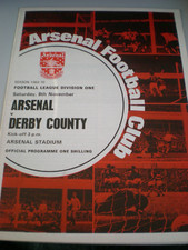 ARSENAL v DERBY COUNTY,   8th NOVEMBER 1969,   NO WRITING, STAPLES REMOVED.
