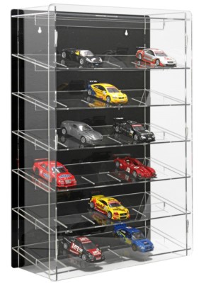 SORA Slotcar-Vitrine 1:32 mit schwarzer Rückwand für 30 Slotcars