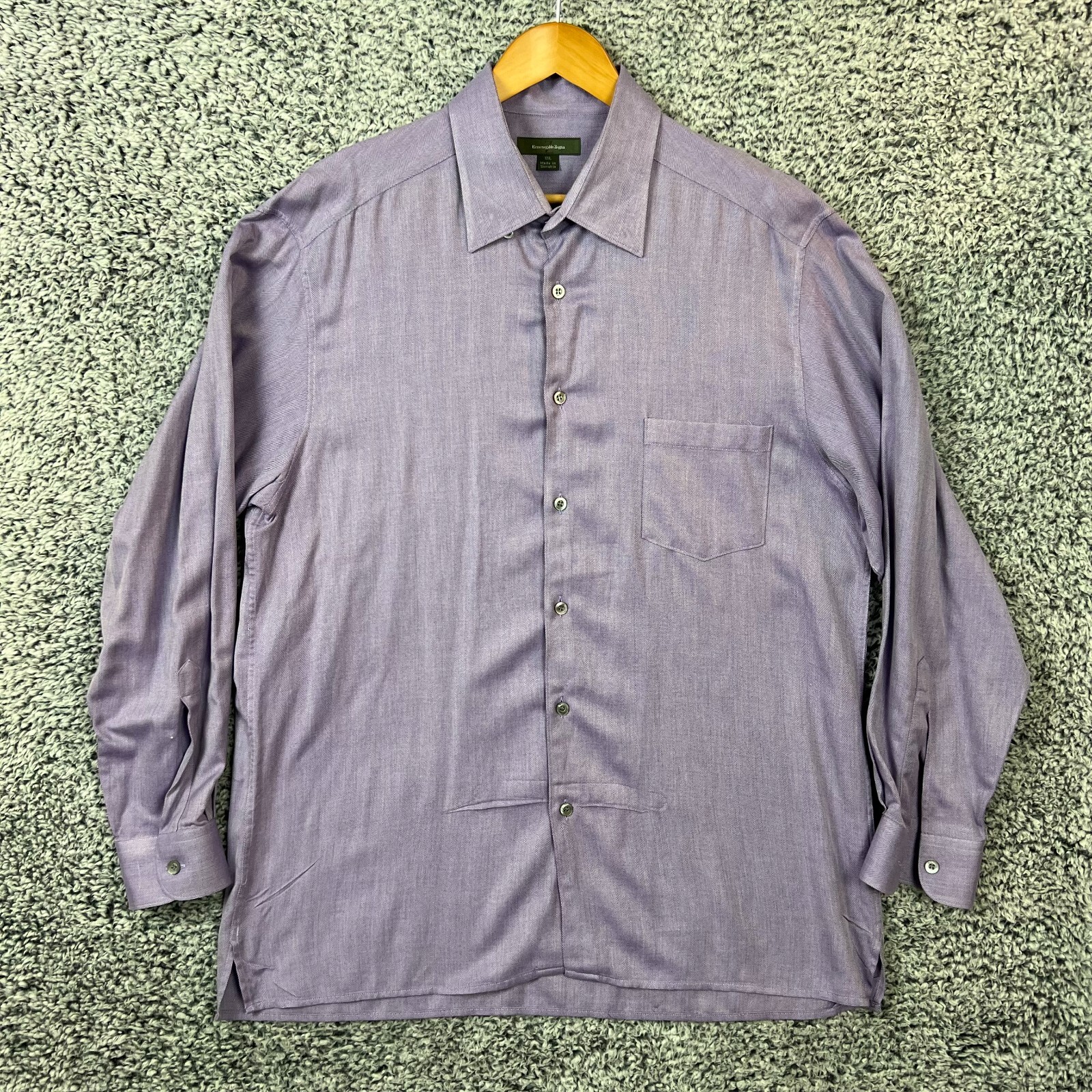 Ermenegildo Zegna Shirt Mens XXL Purple Herringbone Button Down