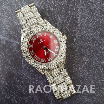 red and silver watch
