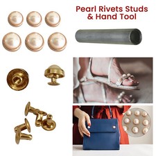 Pearl Rivets Acrylic Gold 8/10/12mm with Hand Tool for Bag Clothes Shoes Craft