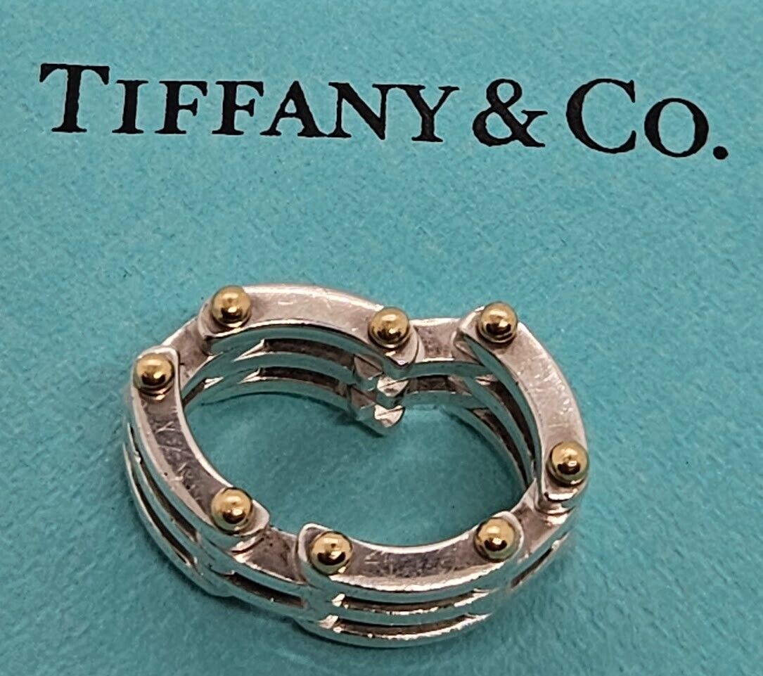 Tiffany & Co 925 Silver 18K Gold Gatelink Gate Link Ring Tiffany & Co 925 Silver 18K Gold Gatelink Gate Link Ring