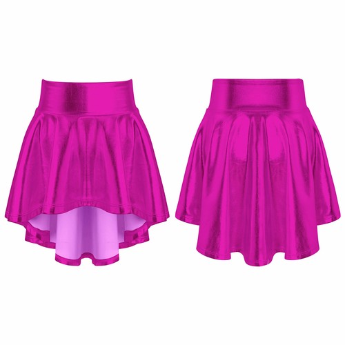 Kids Girls Shiny Metallic Ballet Dance Mini Skirts High Waisted Pleated Skirted - Picture 27 of 31