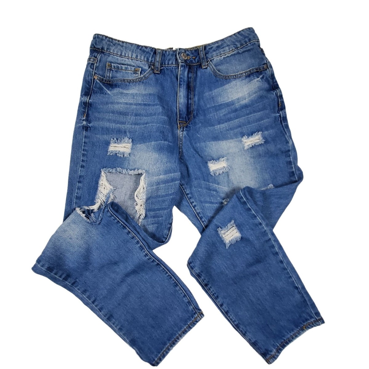 Forever 21 Womens Jeans sz 27 cropped ankle distressed high rise med wash  denim