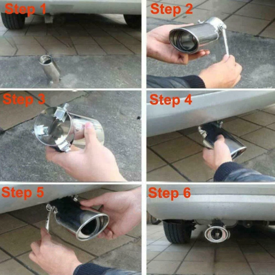 Tubo silenciador ponta de escape de aço inoxidável para carro prata cromado cauda garganta tubo - Imagem 4 de 4