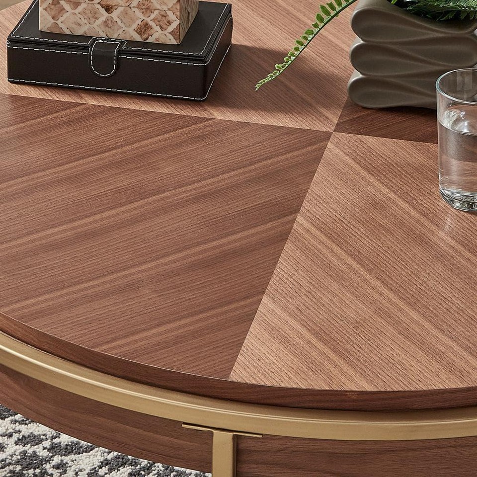 HomeSullivan Coffee Tables 38" Geometric Inlay Natural Round Wood w