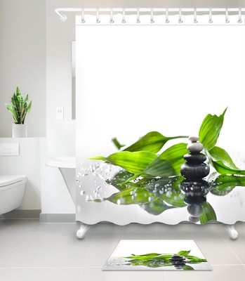 Waterpoof Fabric Spa Water Lily Zen Stone Serenity Pool Bathroom Shower Curtain