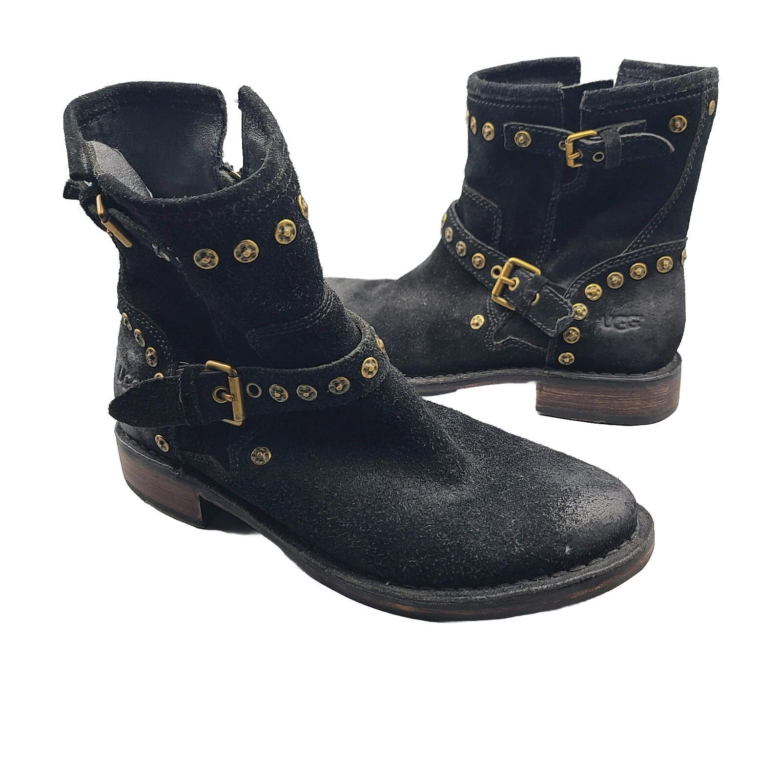 Stivali Ugg donna Fabrizia borchie moto nero pelle scamosciata cerniera tg 7 5