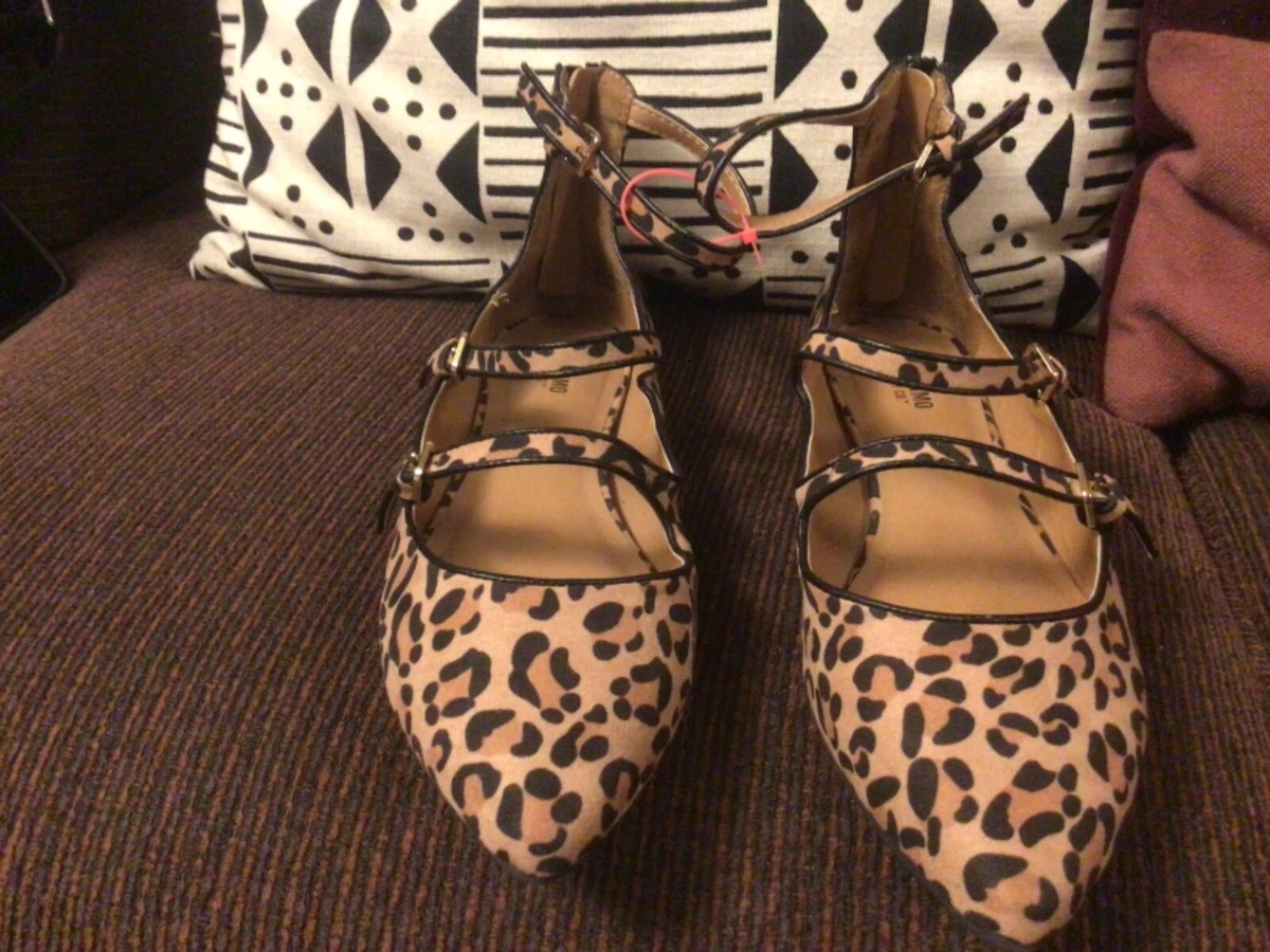 Leopard print flats with ankle strap sale