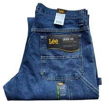 Lee Men's Medium Blue Straight Leg Loose Fit Cargo Carpenter Denim Jeans 2887910