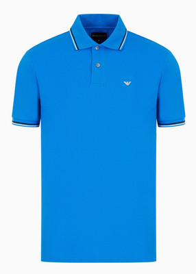 EMPORIO ARMANI $195 Polo Blue Shirt White Logo AUTHENTIC NEW Size Small 8N1FB3