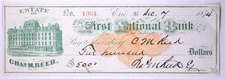 First National Bank of Erie PA - Estate of Chas. M. Reed Cashier's Check 1874