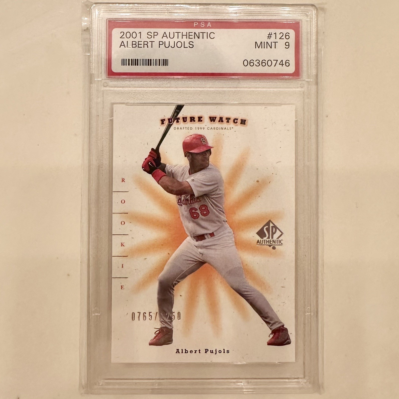 2001 SP Authentic - Future Watch Albert Pujols #765 /1250 (RC) PSA MINT 9