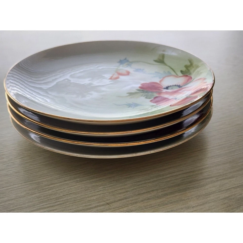 PLATOS NIPÓN VINTAGE-POSTRE/PAN-pintados a mano-amapola naranja-6 en-JUEGO DE 4 Foto 2 de 4