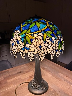 Tiffany-Stil Tischlampe Blauregen   Haller 1985   Original Vintage   63 cm